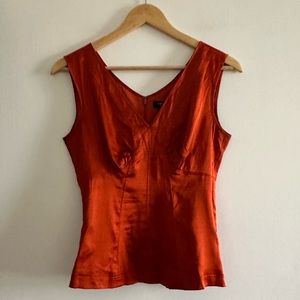 Express Stretch Orange Red Y2K Silk Ruched Tank Top size 4 EUC